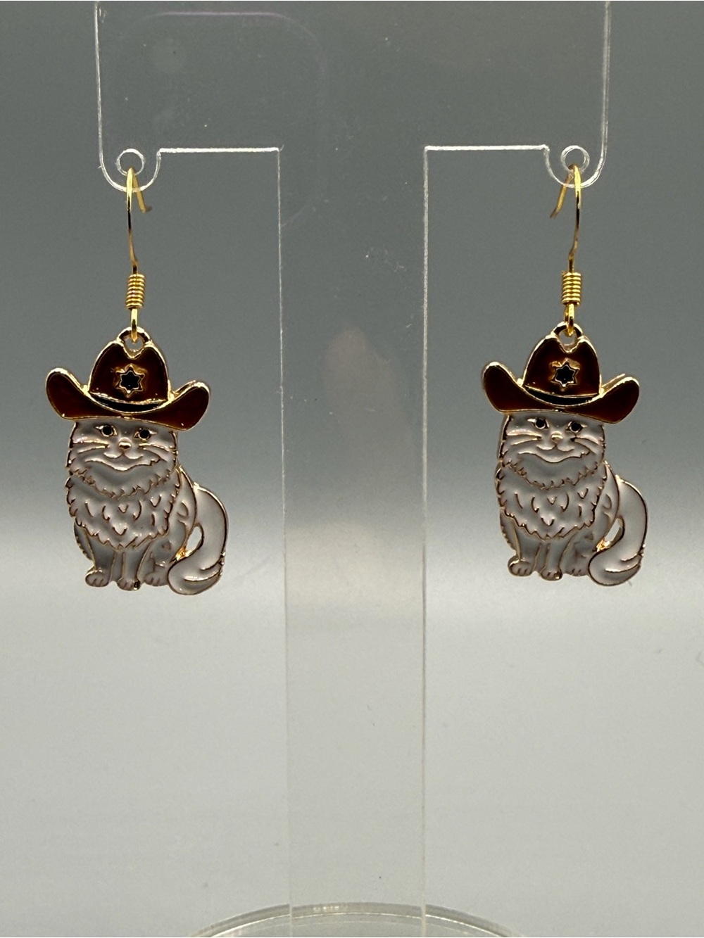 Cowboy Cat Dangle Earrings - Handmade #E0466C